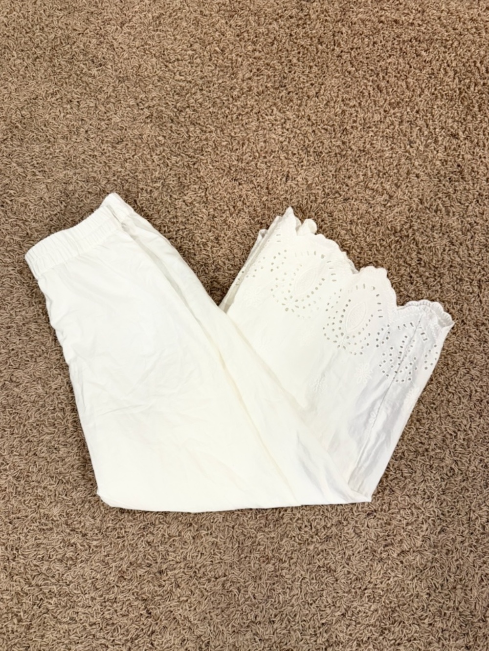 Mango Eyelet White Linen Pants - Size XS